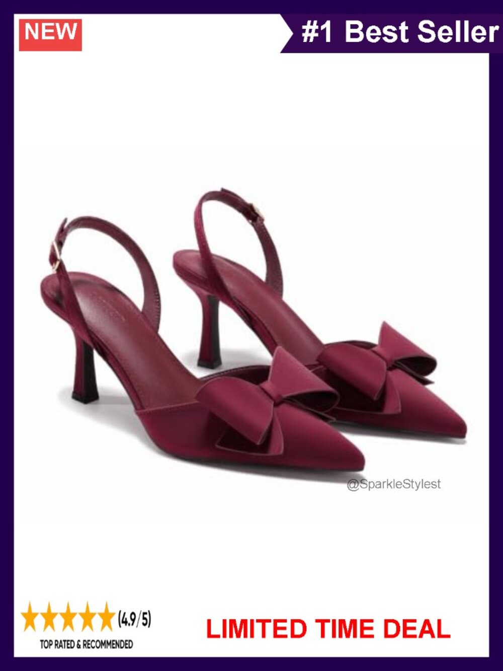 Satin Kitten Heel Slingback Pumps with Bow Closed Pointed Toe D'Orsay Dress
